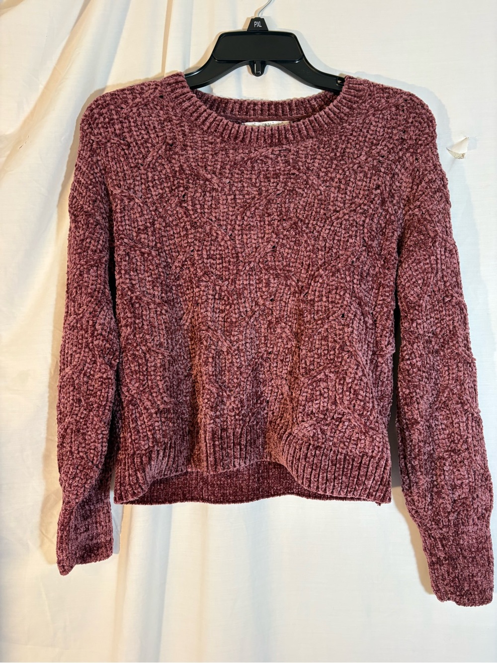 Pink Rose Chenille Cable Crew Sweater - Mauve